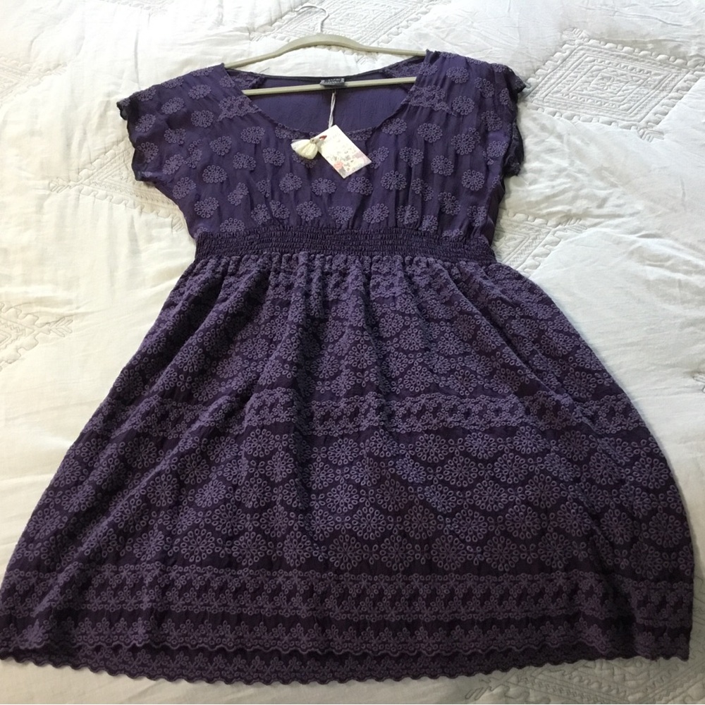 Johnny Was Purple Eyelet Dress M